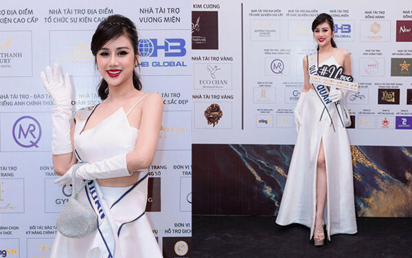 Quán Quân Miss Tourism ASEAN 2022 xinh đẹp rạng ngời đi dự Đêm Chung Kết Hoa Khôi Công Sở 2022